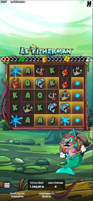 Le Fisherman Hacksaw Gaming Gold Clover multiplying coin values across grid