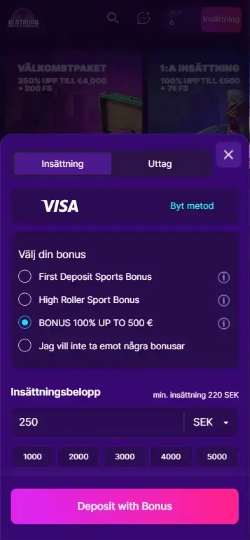 Deposit interface for Le Fisherman casino