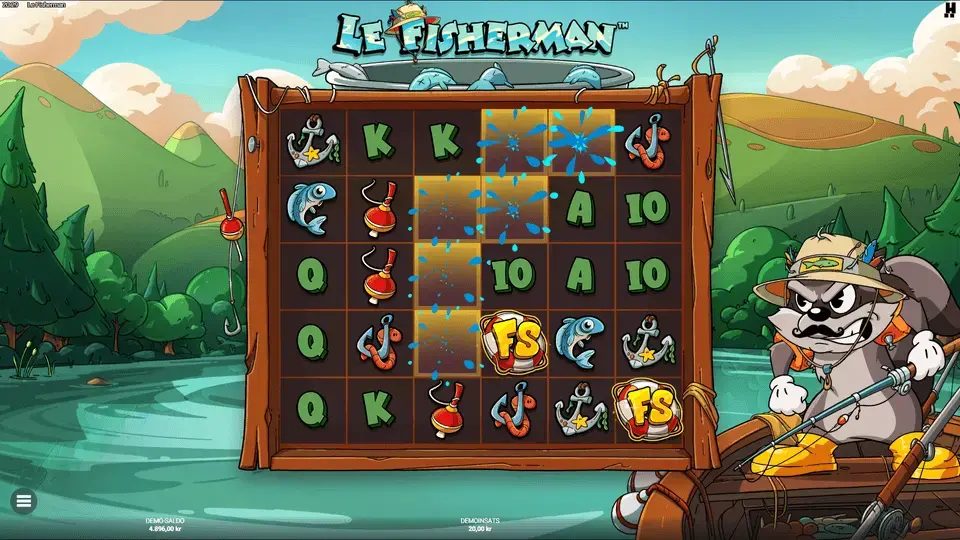 Le Fisherman Super Cascade mechanic clearing all matching symbols from the grid